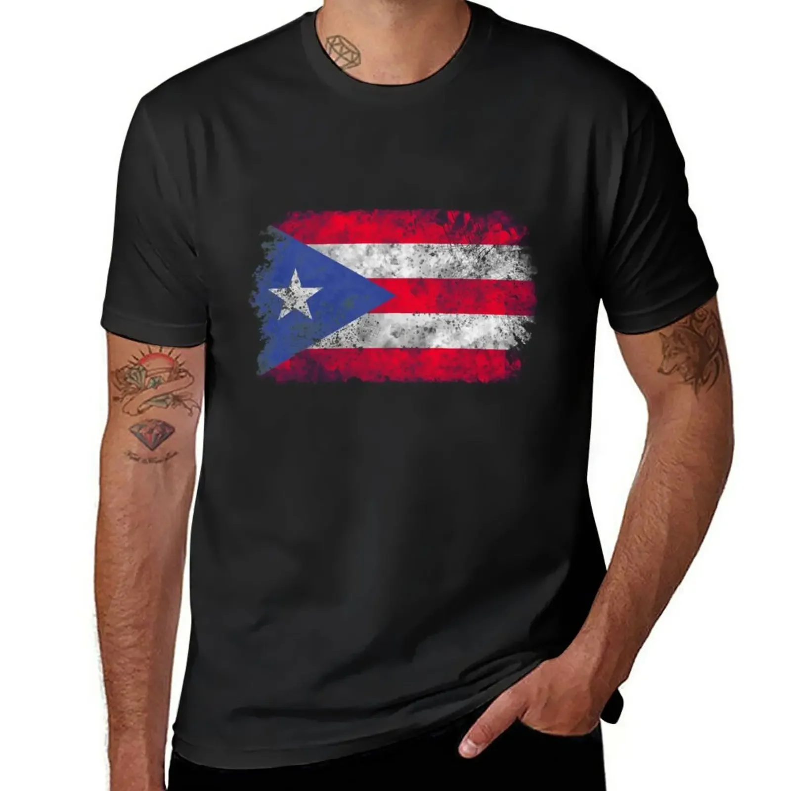 

Vintage Puerto Rico flag T-Shirt plus size tops sweat summer clothes mens t shirt