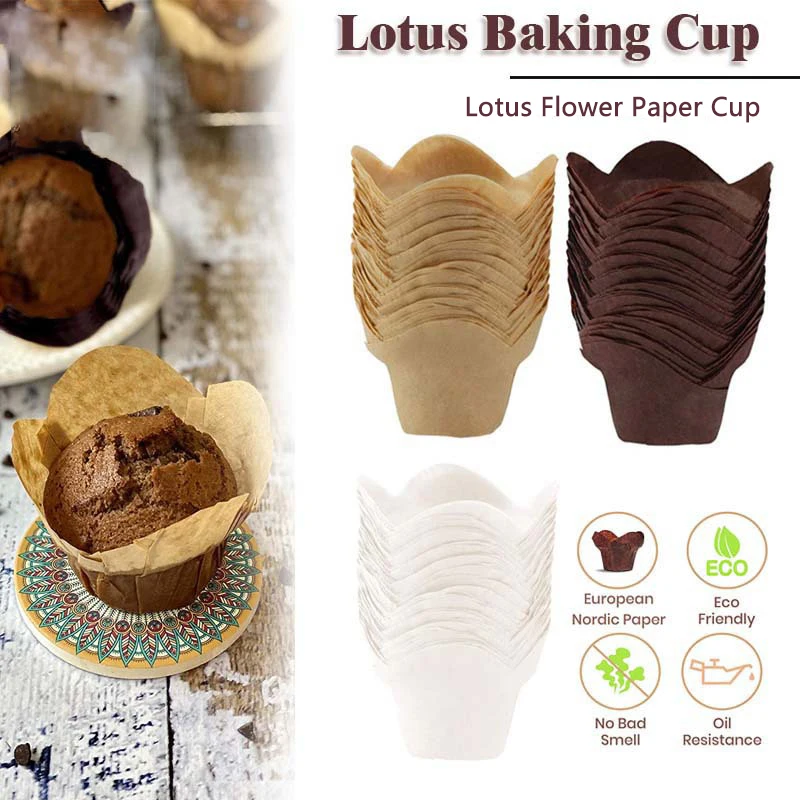 100 pz Stile Loto Cupcake Liner Tazza di Cottura Lotus Muffin Cupcake Tazza di Carta Oilproof Cake Wrapper Bakeware Pasticceria Strumenti