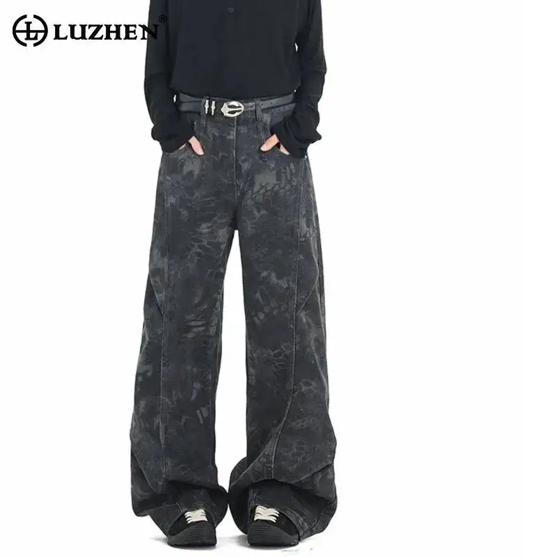 

LUZHEN Straight Design Loose 2025 Cargo Trousers Men's Pleated Fashion Camouflage Printed Handsome Wide Leg Casual Pants JY7085