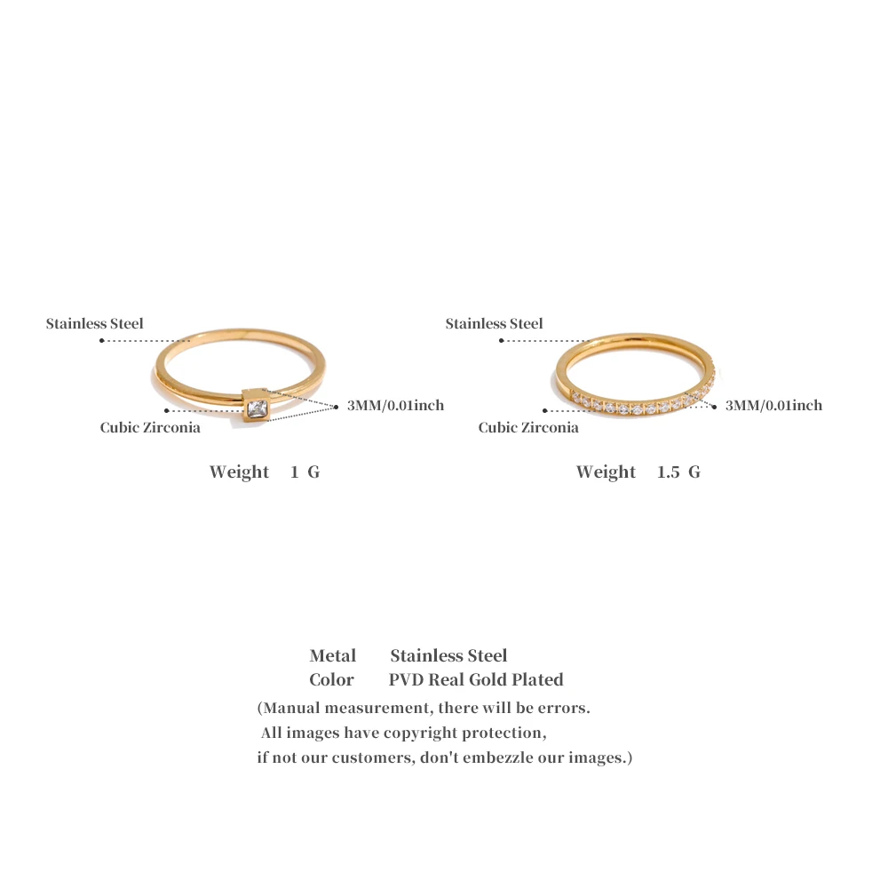 Yhpup 1 Set Size 6789 Delicate Cubic Zirconia Stackable Ring 18K Golden PVD Plated Stainless Steel High Quality Finger Jewelry