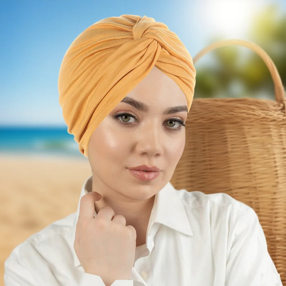 

Muslim Stretch Twist Turban Indian Hat for Women Chemo Cap Hair Loss Hijab Bonnet Femme Musulman Headband Head Wraps Headscarf