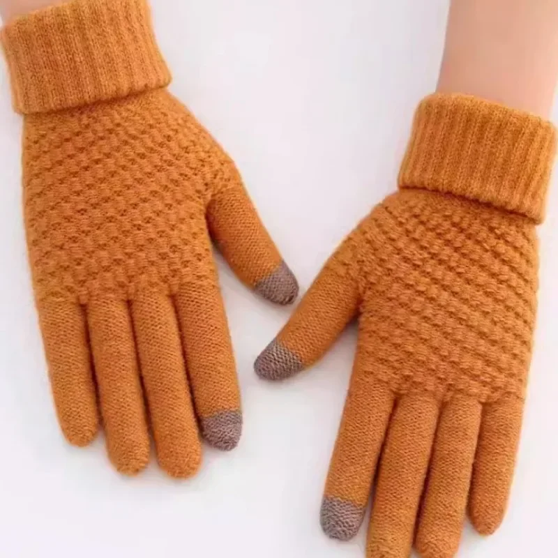 TouchScreen Knit Glove Pineapple Pattern Thick Mitten Anti Cold Warm Wool Knitted Gloves Autumn Winter Outdoor Sports Mittens