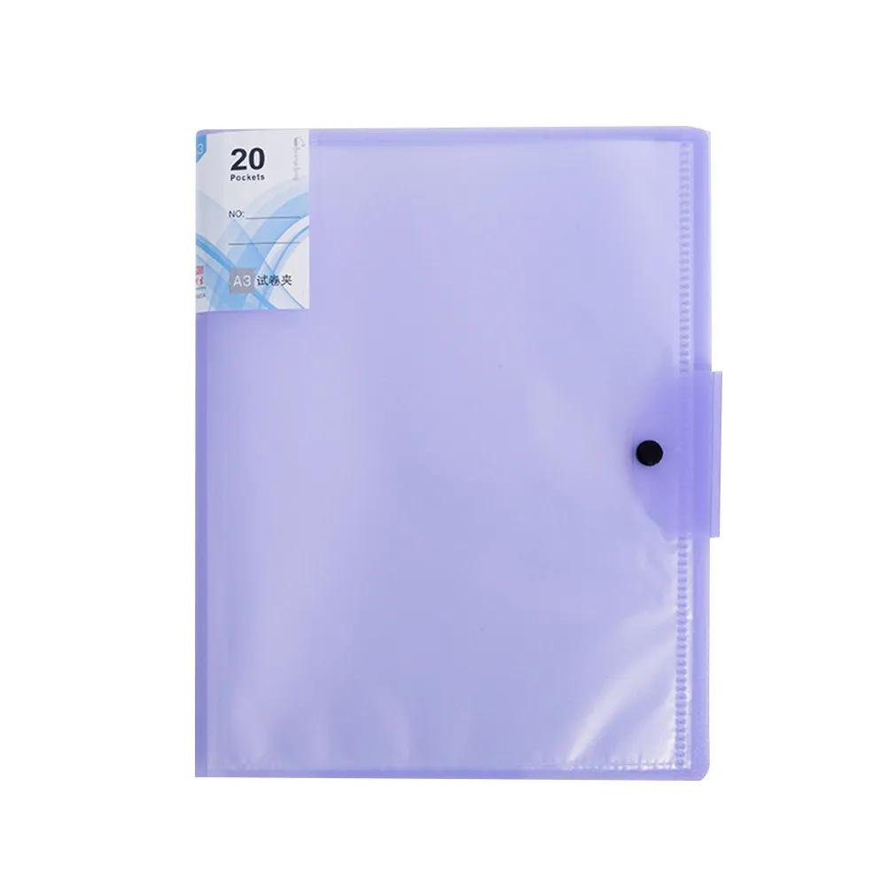 20 Pages A3 Thick Transparent File Folder Waterproof Non Slip Locking Bar Paper Organizer Examination Storage Binder Purple view 4