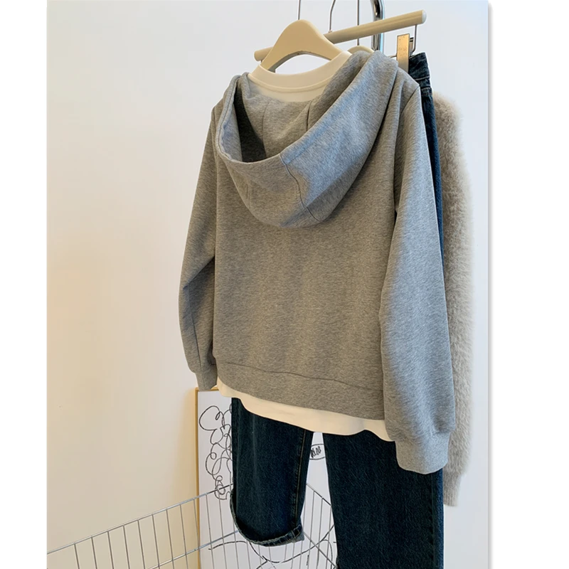 เสื้อฮู้ดคอวีไซส์ใหญ่สำหรับผู้หญิง แบรนด์ Thiened Fce แบบสองชิ้น ใส่สบายๆ สไตล์ลำลอง เหมาะสำหรับฤดูใบไม้ร่วงและฤดูหนาว สตรีทแวร์