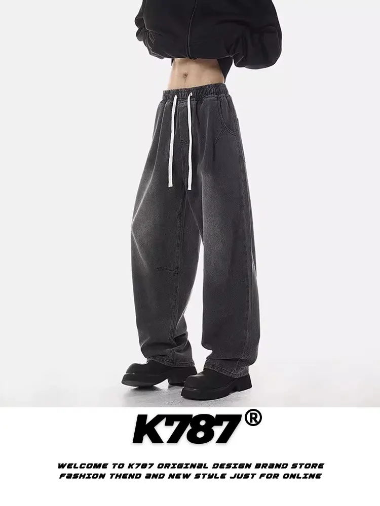 

K787 American Retro Waed Oversize Straight Leg Pants High Waist Jeans Men Women Commute Casual Wear Spring Season