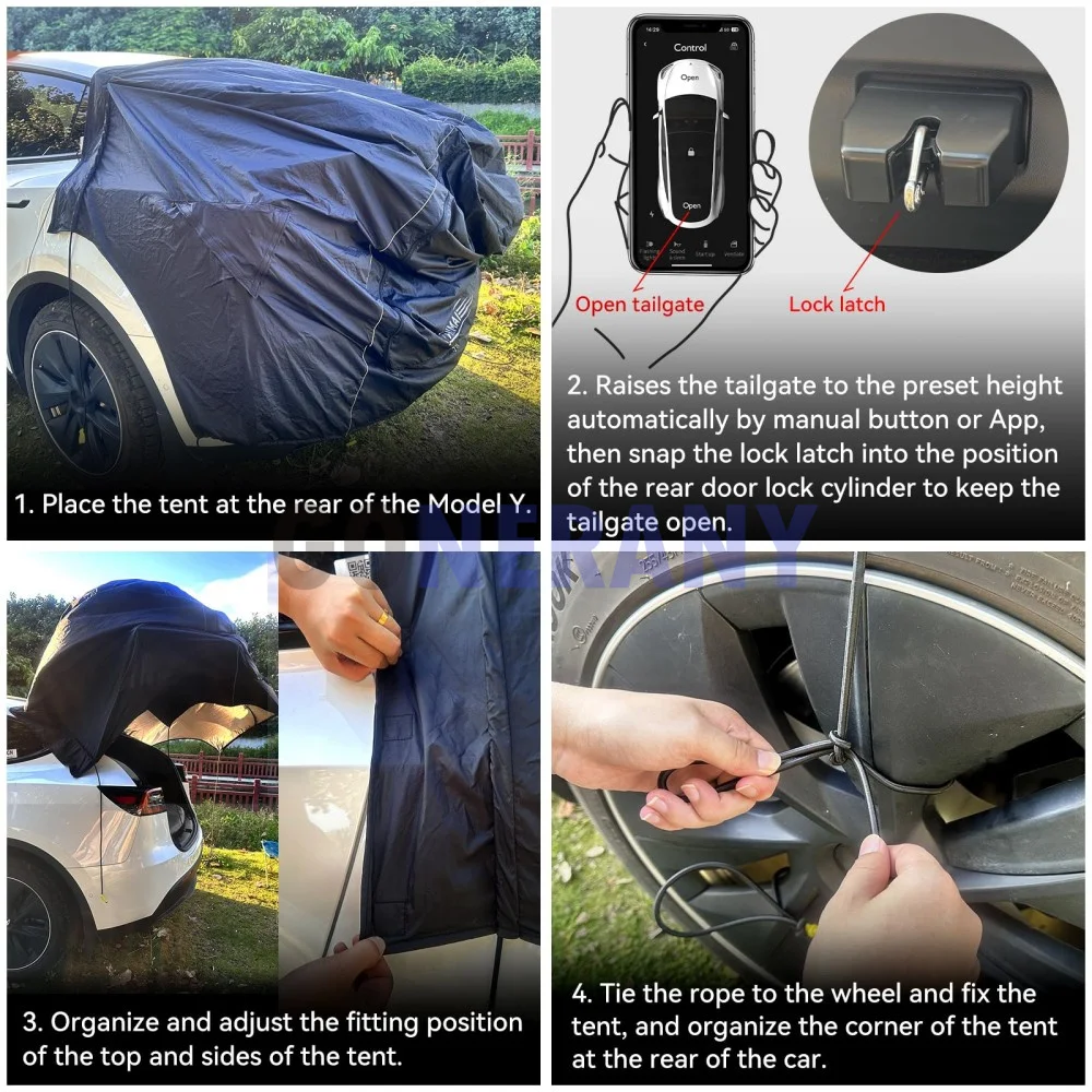 Camping Tent for Tesla Model Y 2023 2022 2021 2020 Tailgate Shade Awning Tent Tesla Accessories Anti-Tear & Waterproof