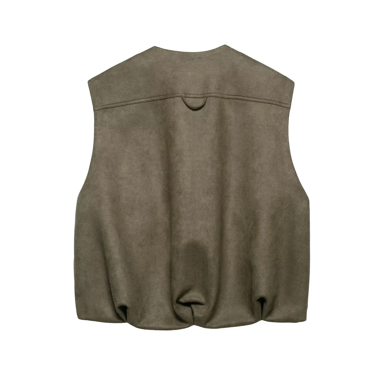 KONDALA 2025 Safari Women Suede Solid Vest Fashion Zipper Pockets Loose Sleeveless Elegant Pleated O Neck Women Casual Vest