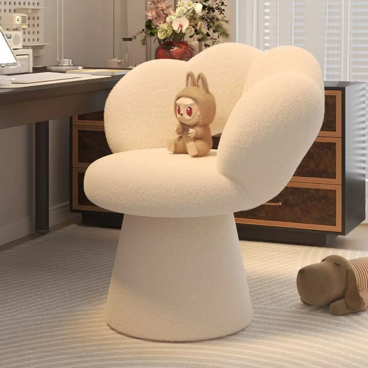 Ergonomic Home Office Desk Chair with Lumbar Support Soft Petal Backrest Adjustable Vanity Makeup