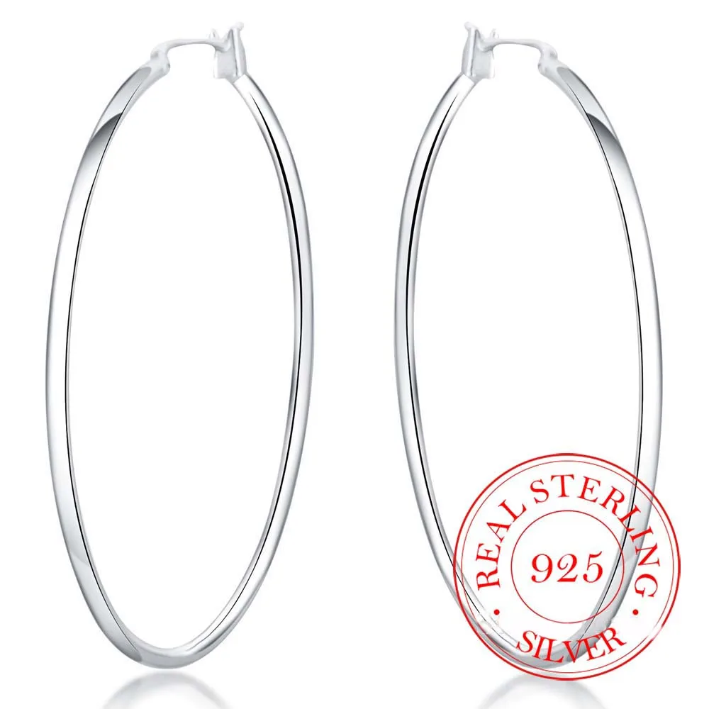 100% Silver Color Hoop Earring Korean Big Smooth Circle Vintage Party Earrings for Women Wedding Party Jewelry Gift