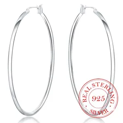 100% Silver Color Hoop Earring Korean Big Smooth Circle Vintage Party Earrings for Women Wedding Party Jewelry Gift