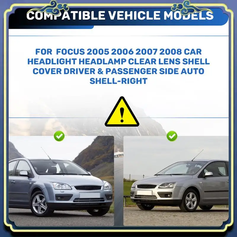 

AU16-For Ford Focus 2005 2006 2007 2008 Car Headlight Headlamp Clear Lens Shell Cover Driver & Passenger Side Auto Shell