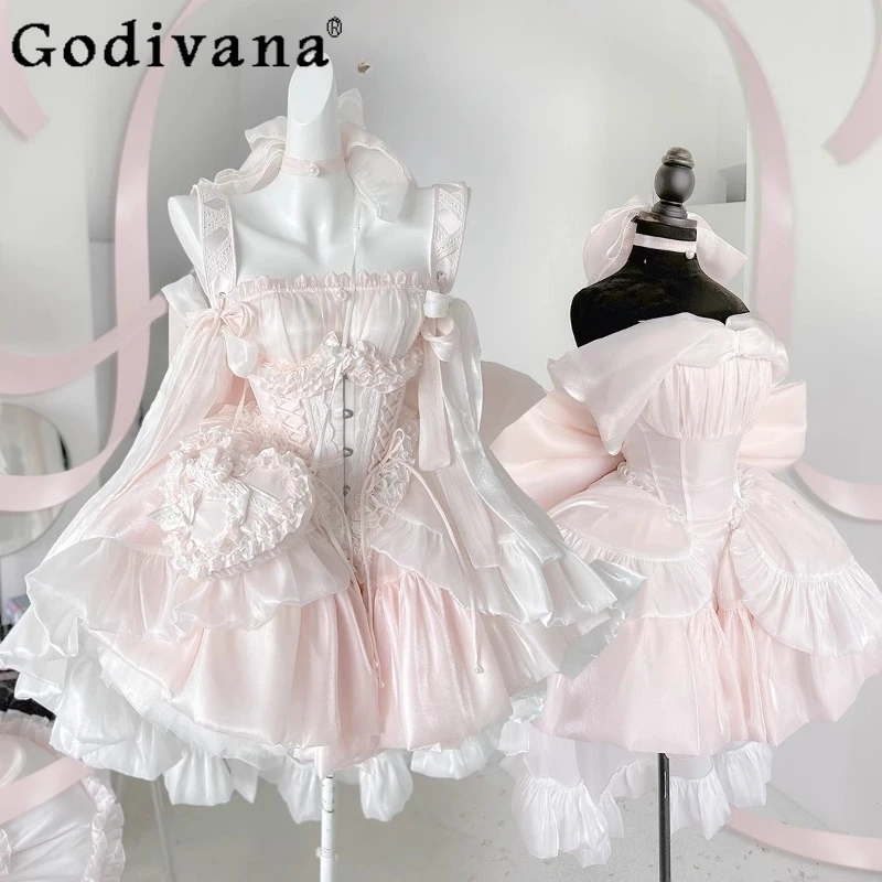 

Sweet Girls Pink Princess Dress Summer New Women's Ballet Style Cute Bow Slim-Fit Elegant High-end Lolita Birthday Party Dress