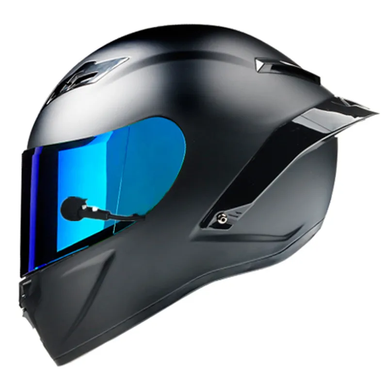 

2022 Motorcycle Helmet Blue Color Lens Bluetooth Headset Built-In CE DOT Approved Matte Black Full Face