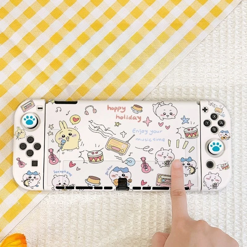 Anime Chiikawa Switch Oled Protective Case Split Type Ns2 Plug Base Game Console Silicone Handle Shell Hachiware Usagi Lovely