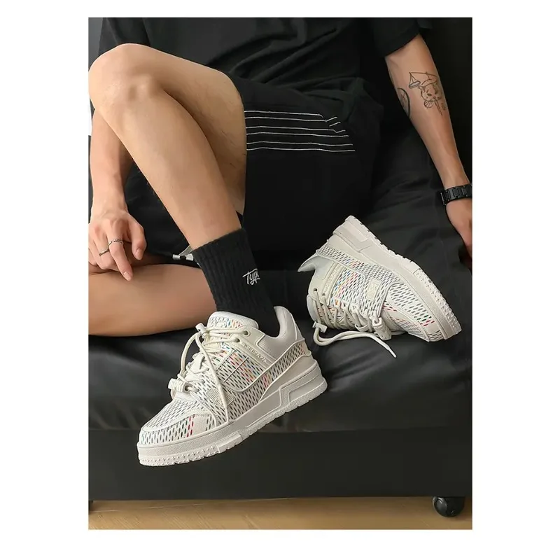 

Chunky Sneaker Mens Womens Designer Printed Board Shoes Fashion Casual Microfiber Leather Fabric Height Increased Platform Shoes