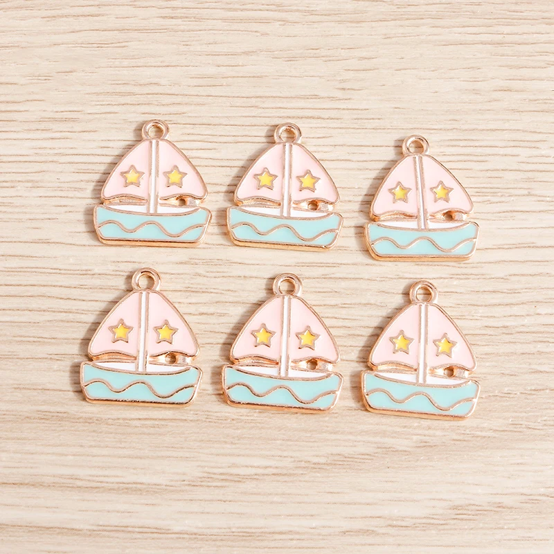 

10pcs 16x19mm Cute Enamel Sail Boat Charms Pendant for Jewelry Making Necklace Earrings Bracelets DIY Handmade Crafts Supplies