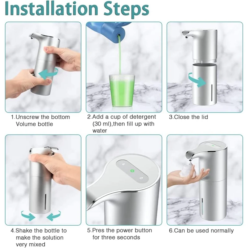 موزع تلقائي بدون لمس ، USB قابل لإعادة الشحن ، رغوة كهربائية ، قابلة للتعديل ، مقاومة للماء ، صابون
