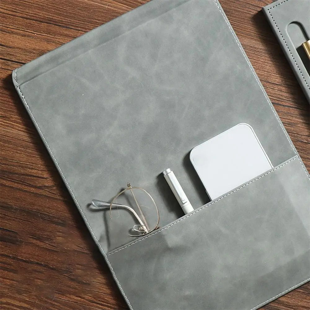 Leather A4 File Folder Magnetic with Pen Insert Writing Clipboard One-Handed Writing Document Filing Organizer Business