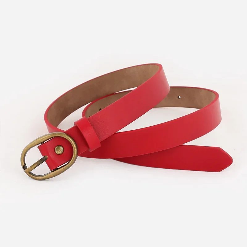 

New Gold Round Metal Circle Belt Female Red Gray Black PU Leather Waist Belts for Women Jeans Pants Wholesale