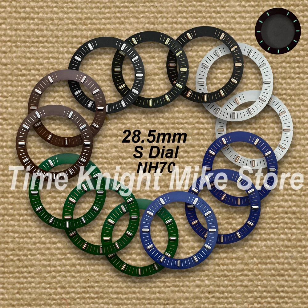 28.5mm Classic Hollow Out S Dial Fit NH70 Movement Green Luminous High-Quality Watch Modification Accessorie