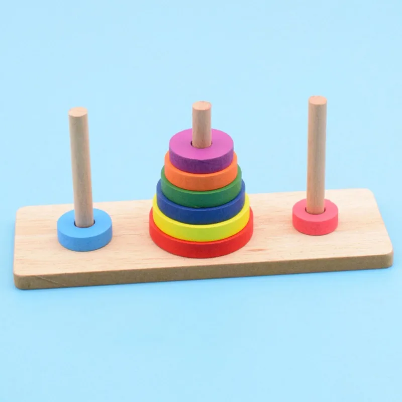 Fun Tower Of Hanoi Educational Wooden Tower Classic Mathematical Puzzle Toy For Children Intelligence Kids Educational Gift