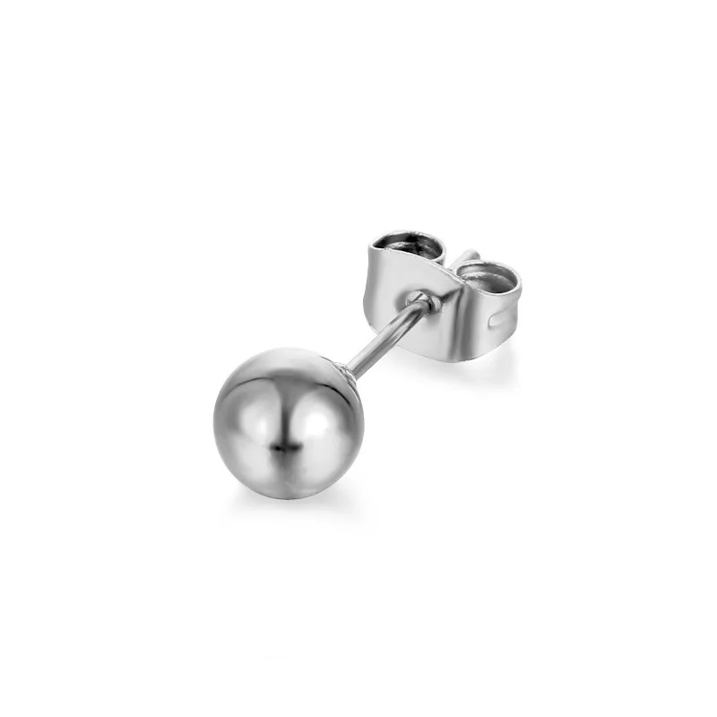 10pcs/lot Solid Round Ball Earring Stud Post Fit 316L Stainless Steel Hypoallergenic Bead Earring Jewelry 2/3/4/5/6mm