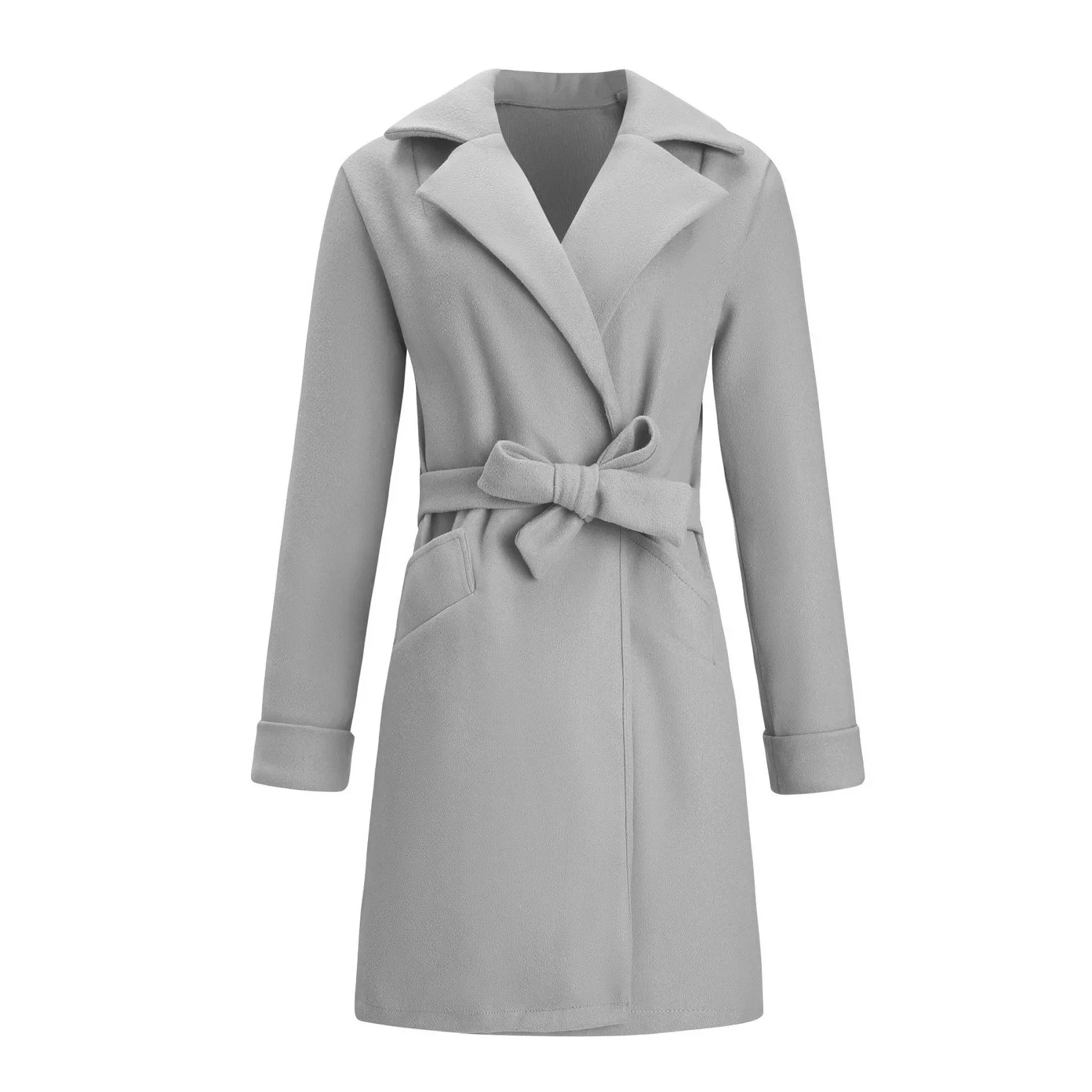 Women Wool Coat Long Trench Casual Double-sided Cashmere Loose Jacket Outwear Belted Wrap Spring Clothing New Lapel Collar