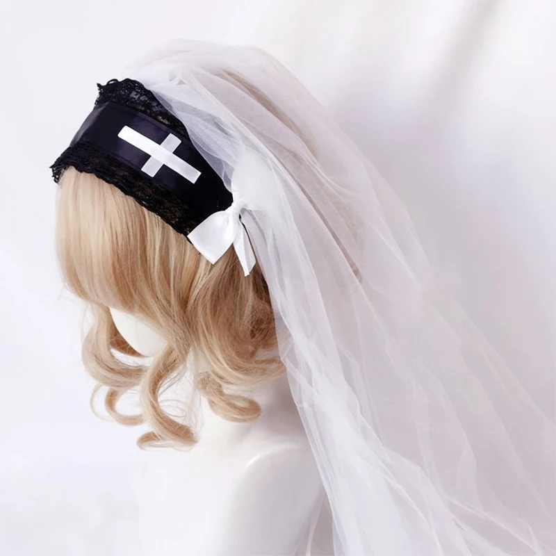 Lolita Gothic Cross Embroidered Shawl Veil KC Headband Baroque Sun Goddess Tiara Crown Role Play Cosplay Party Hair Accessories