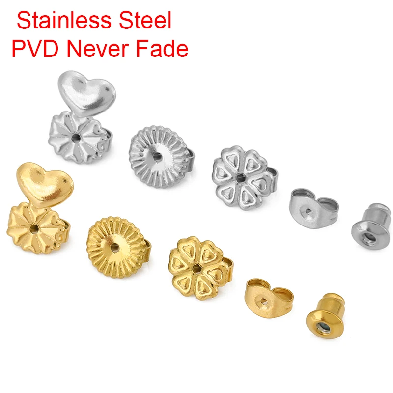 20 50 pcs Never Fade Stainless Steel Earrings Stopper Backs PVD Hypoallergenic Earring Making For Jewelry Findings Accessories