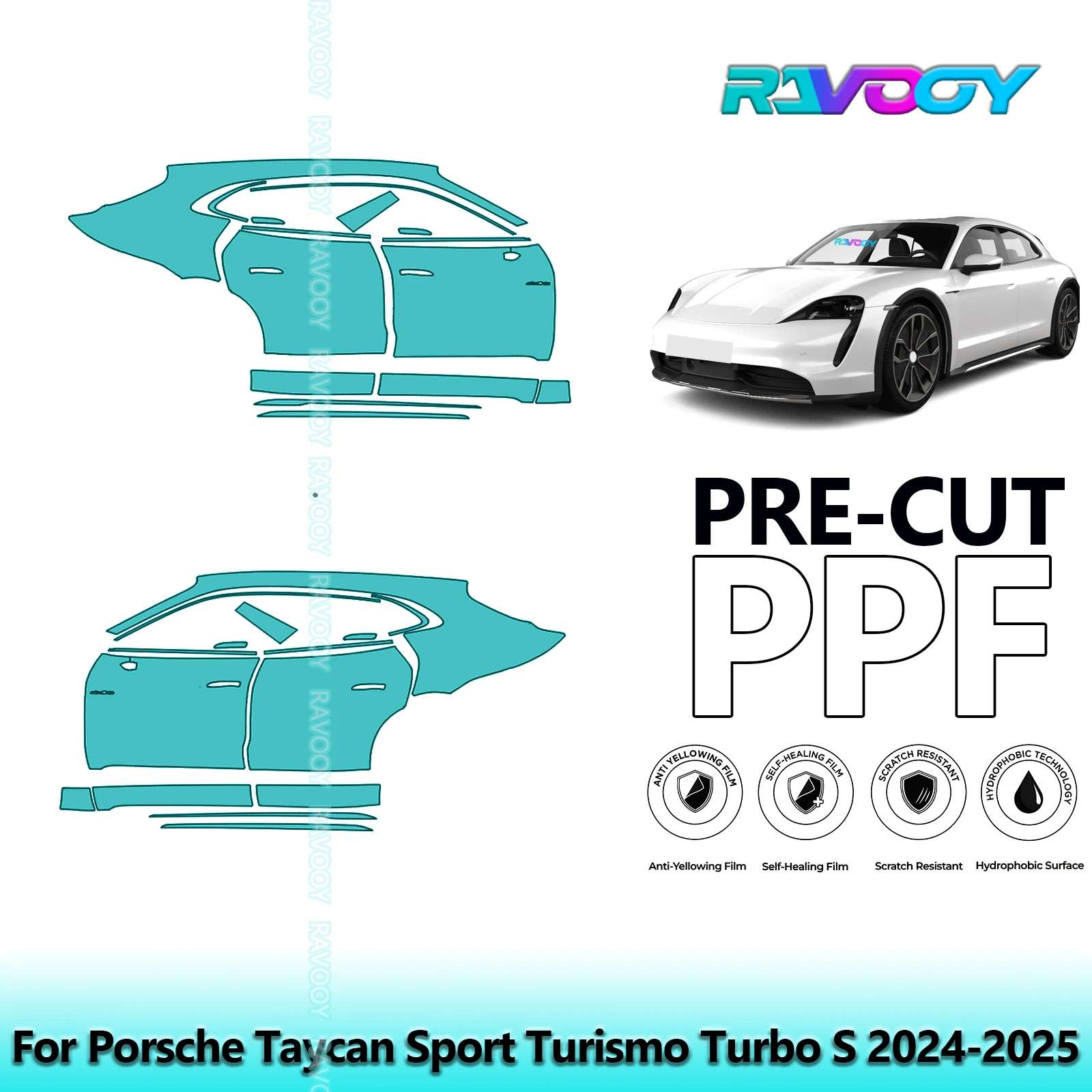 

For Porsche Taycan Sport Turismo Turbo S 2024-2025 8.5mil Pre-Cut PPF Door & A/B Pillar Kit TPU Paint Protection Film Set