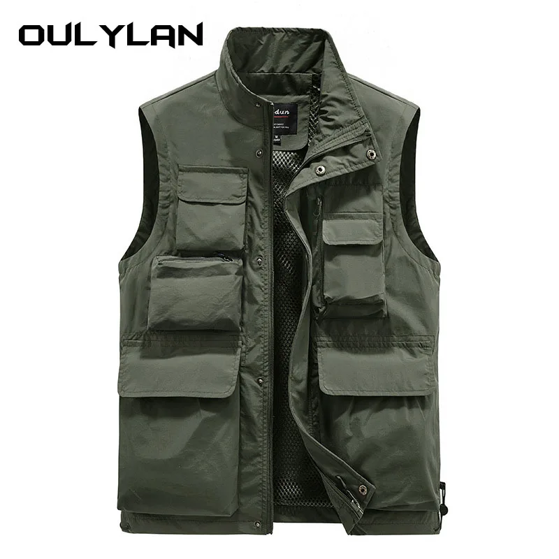 Oulylan NEW Jacket Male Camping Vest Multi-Pocket Solid Color Fishing Director Reporter Work Waistcoat Photography Casual Vest