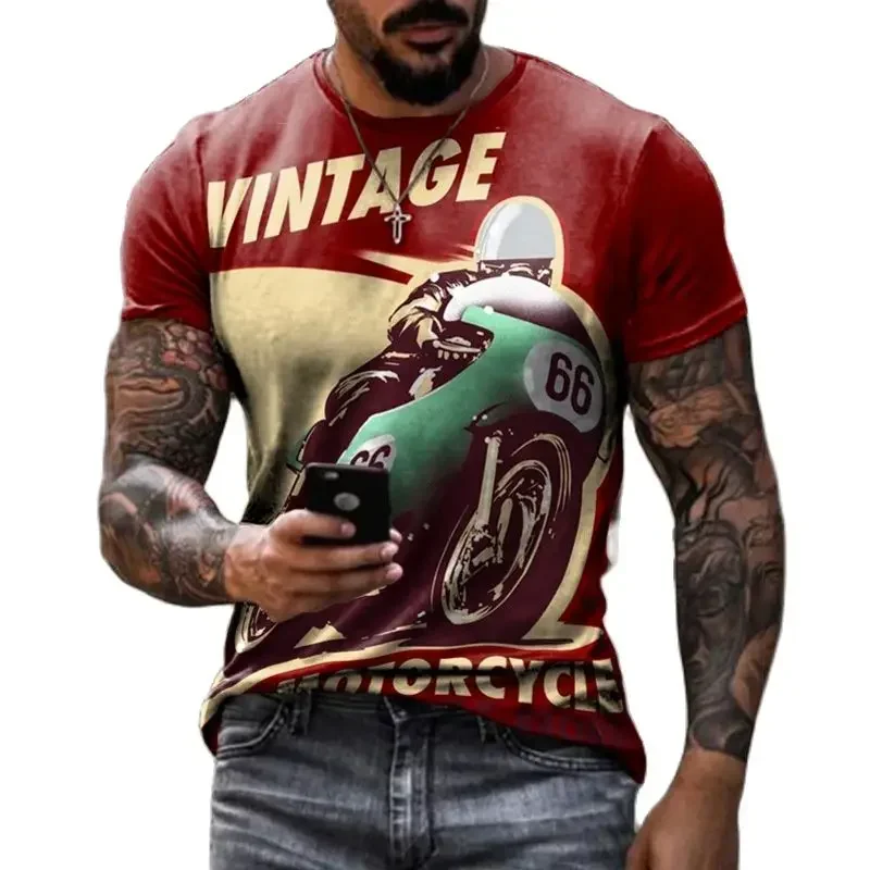

Retro casual men's T-shirt 3D printed short sleeved letter top fashionable T-shirt men's motorcycle T-shirt oversized clothing