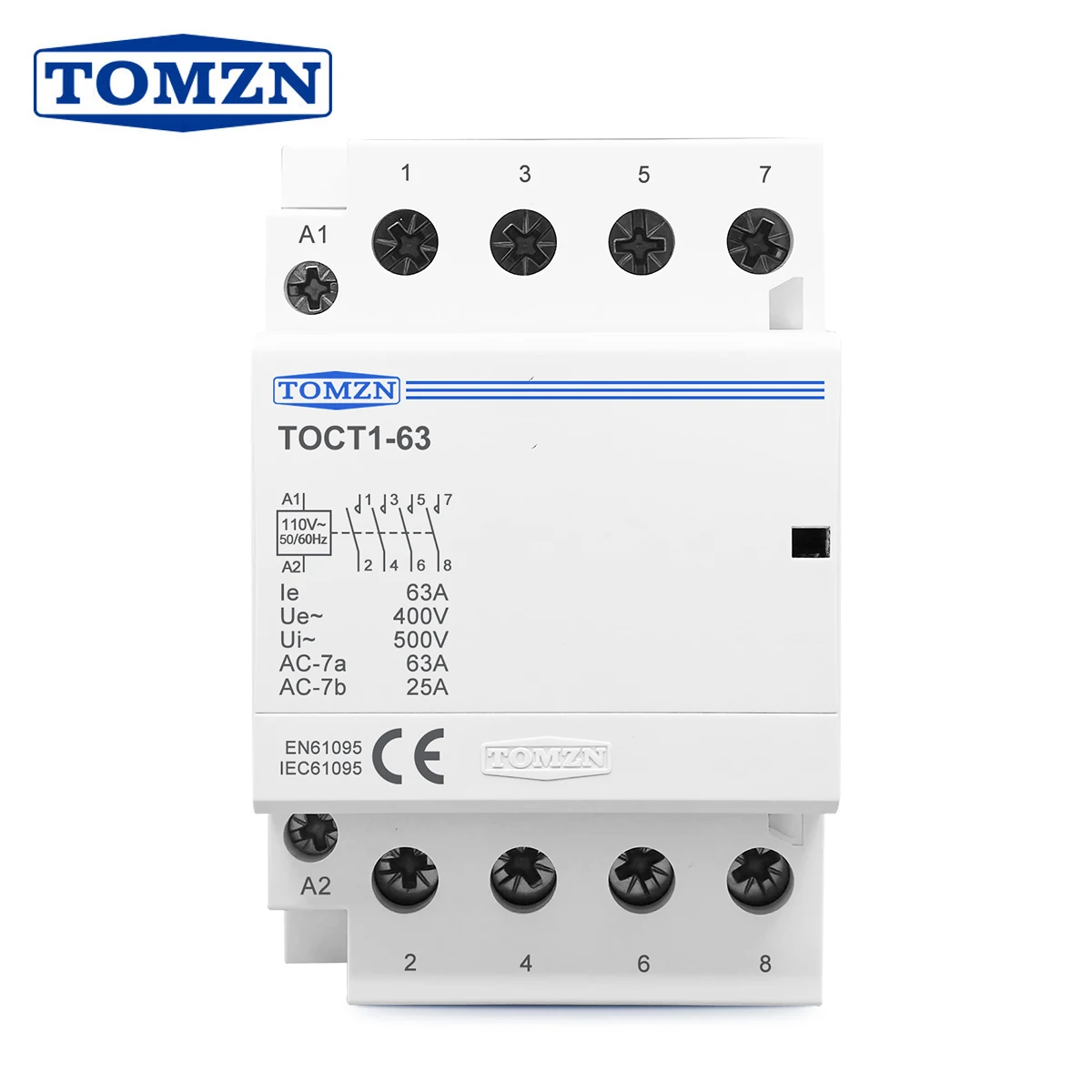 

TOCT1 4P 63A 110V КАТУШКА 400 В~ 50/60 Гц DIN-рейка Бытовой модульный контактор переменного тока 4НО или 2НО 2НЗ Контакторы