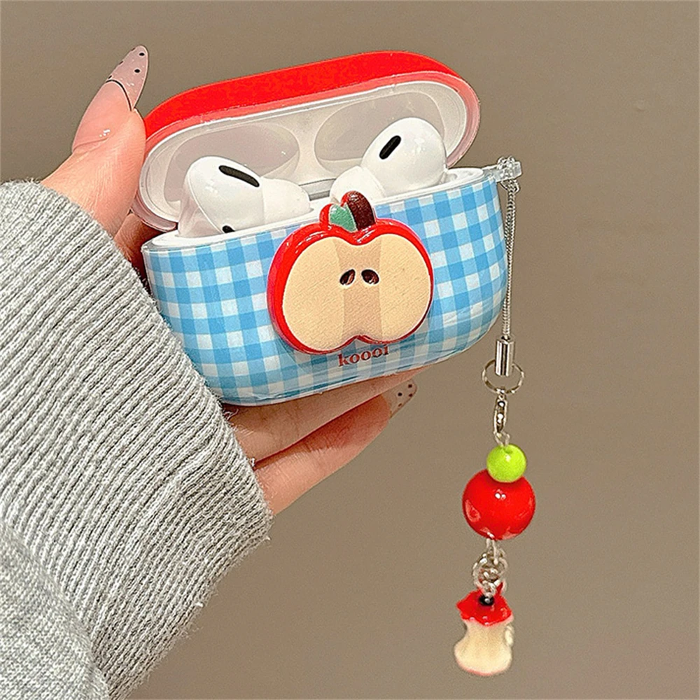 Kawaii Cute Fruit Blue Plaid Pattern Słuchawki ochronne Miękki pokrowiec na słuchawki AirPods 1 2 3 z zawieszką do AirPods Pro2