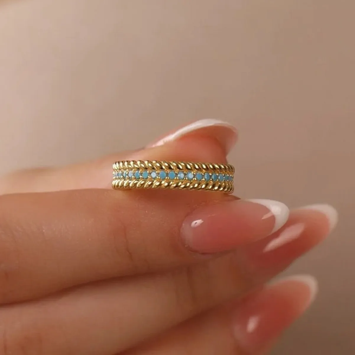 

925 Sterling Silver 18k Gold Plated Blue Turquoise Vintage S925 Ring