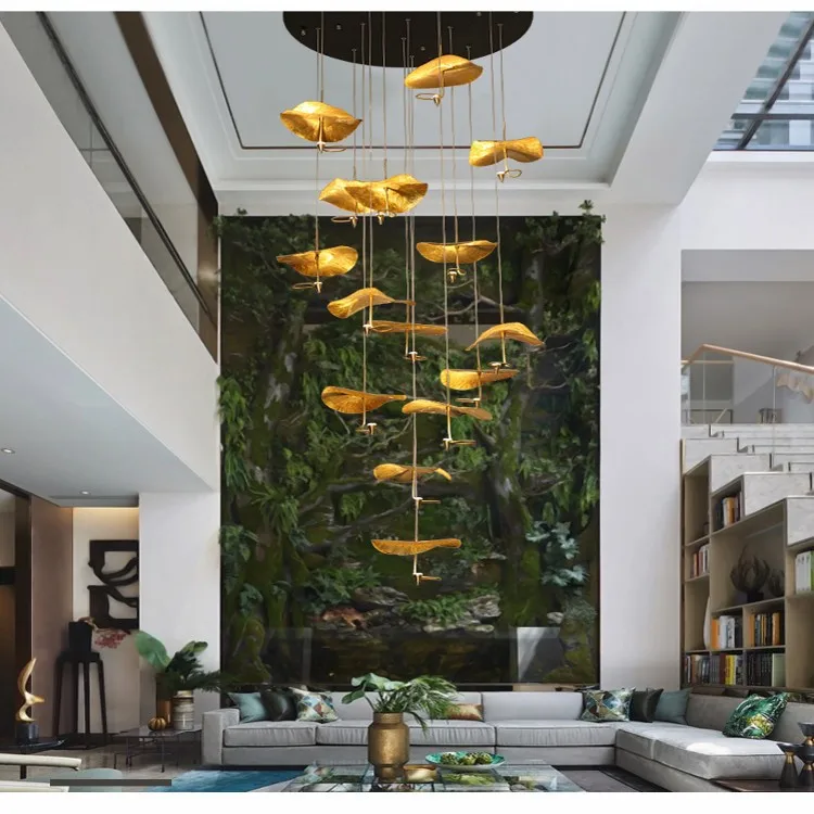 Light luxury all copper lotus leaf restaurant bar staircase chandelier creative art bedroom bedside small copper art chandelier