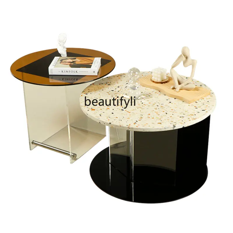 Nordic Modern Terrazzo Coffee Table Simple Living Room Glass Side Table Acrylic round Small Table Combination