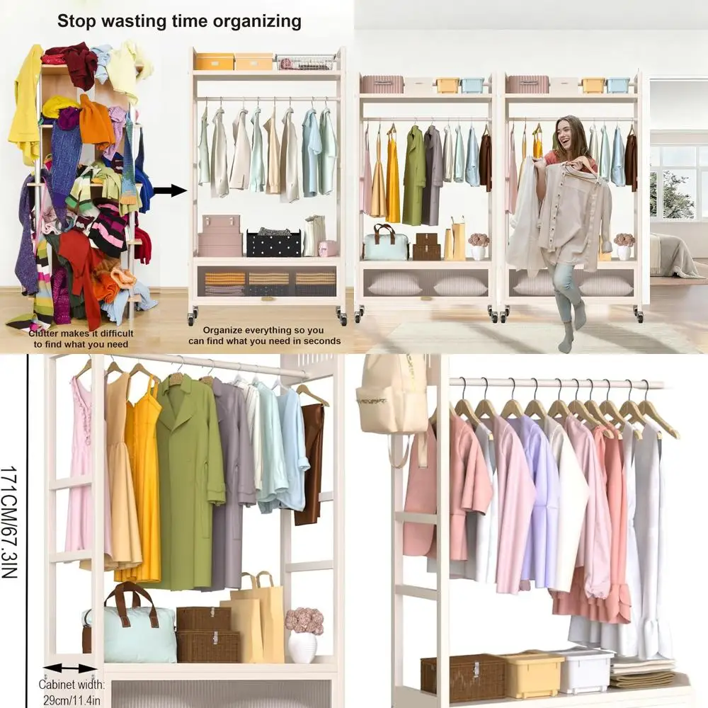 Perchero rodante portátil para ropa con 4 ganchos, 100CM blanco, organizador de guardarropa independiente para almacenamiento en el hogar