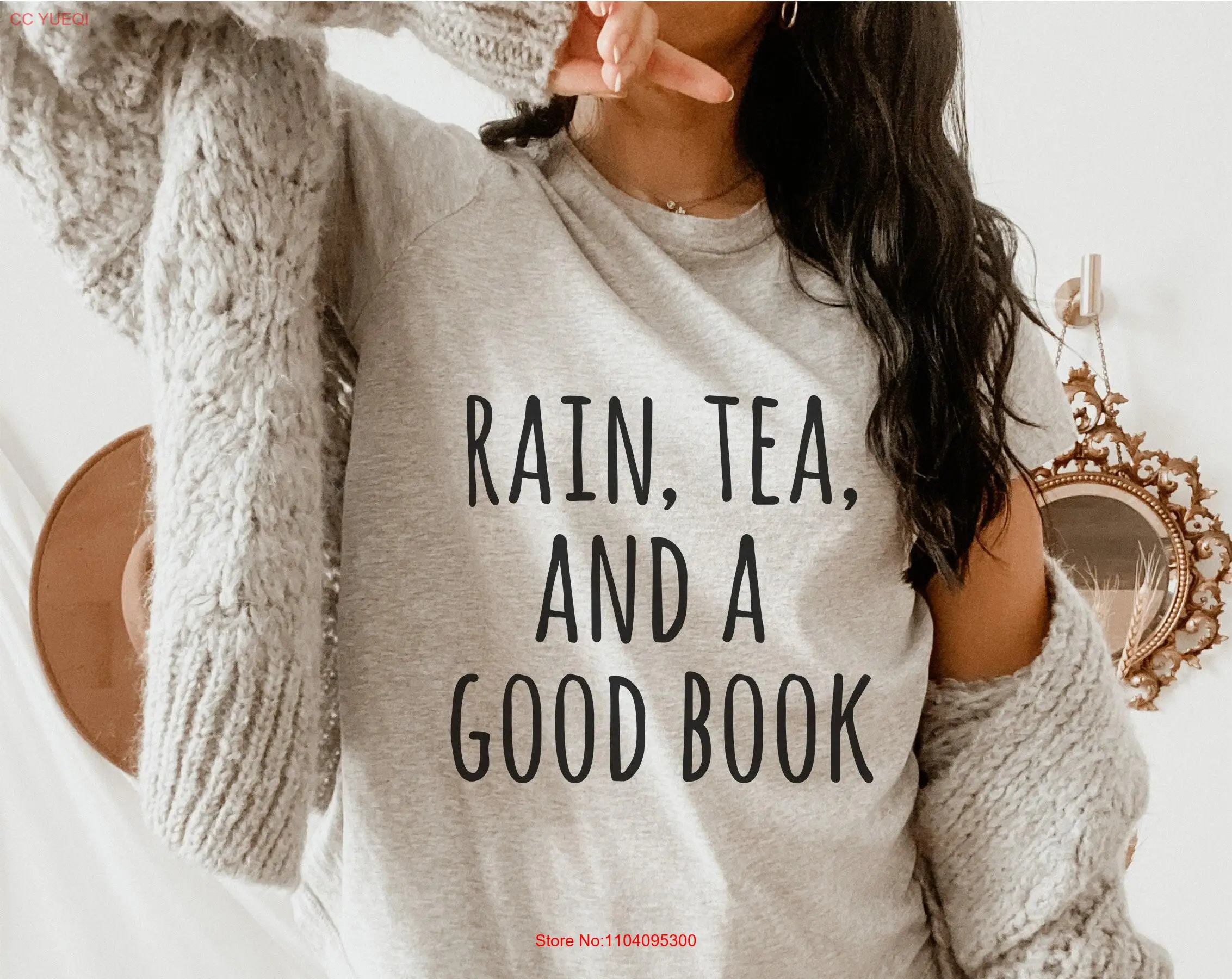 Rain Tea and A Good Book T Shirt Women Lover for Reader Reading Bookworm Bookish s long or short sleeves