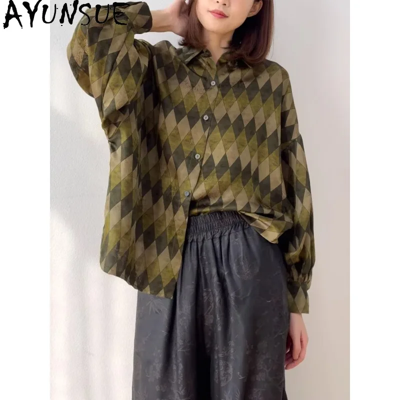 

AYUNSUE Xiangyunsha Шелковые женские блузки и рубашки, свободные блузки с длинным рукавом для женщин, высококачественная одежда, рубашка