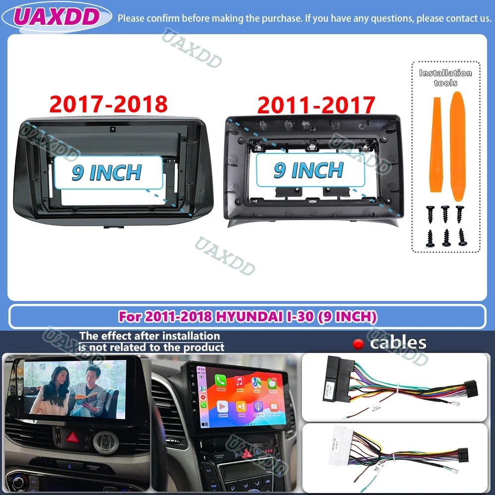 For 2011-2018 Hyundai I-30 9inch 2 Din Car stereo radio Android frame panel fascia cable video harness adapter player multimedia