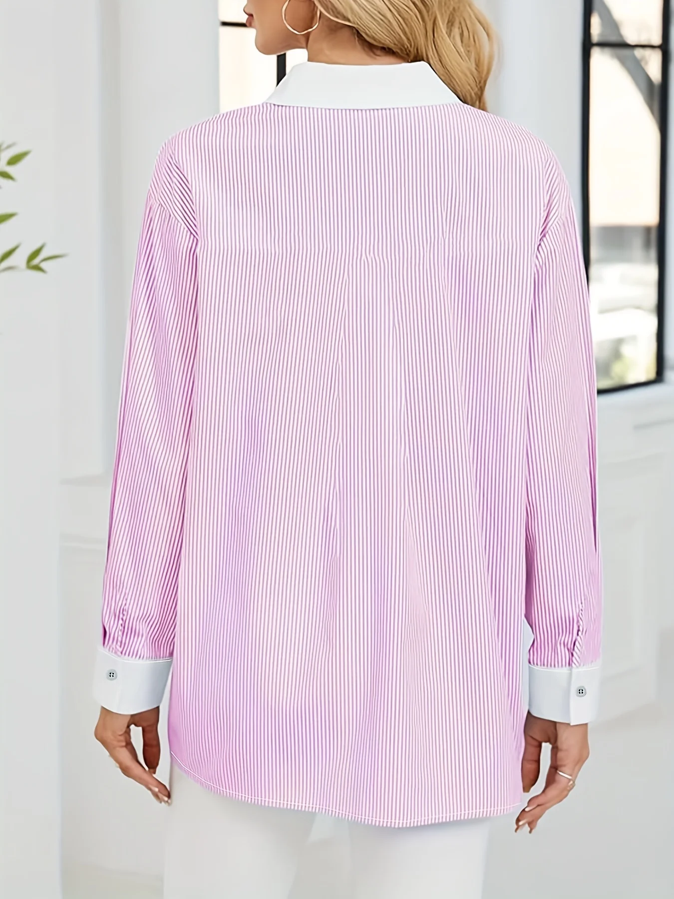 Camisa rosa de talla grande para mujer, camisa elegante y elegante de verano, camisa informal a la moda para mujer, rosa