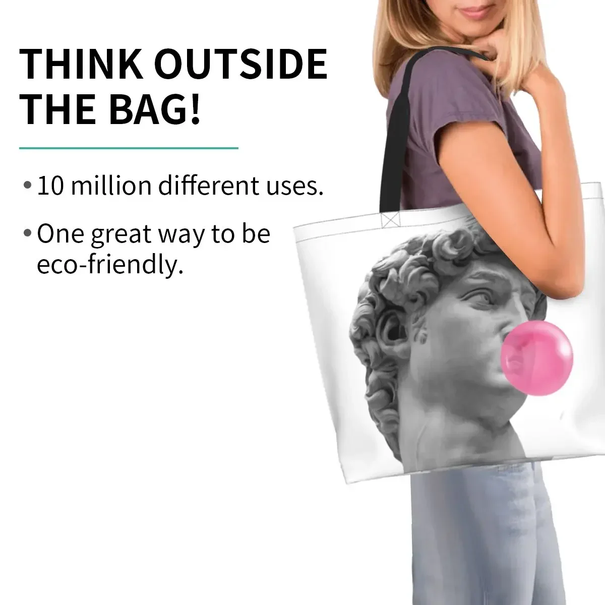 Funny David Michelangelo Bubble Gum Grocery Tote Shopping Bag Women Custom Canvas Shopper Shoulder  Large Capacity Handbags