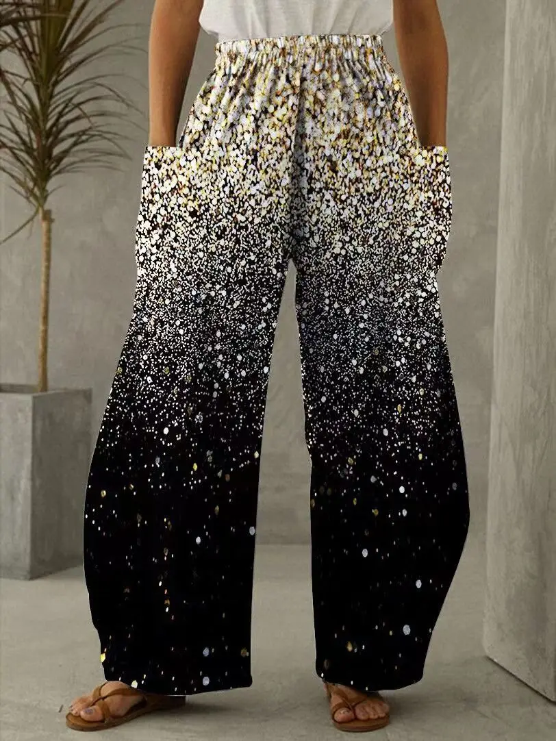 Loose Christmas Print Big Pockets Casual Cargo Pants Women Plus Size Trousers Wide Straight-Leg Pants Pantalones De Mujer