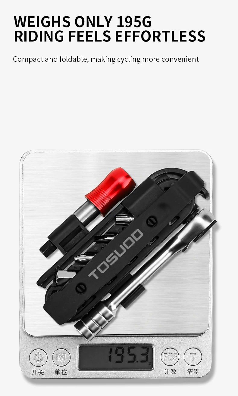 TOSUOD 1/4-Zoll Zwei-Wege-Ratschenschlüssel-Set, Mini-Ratsche & Schnellverbindungsstangen, Faltbares Fahrrad-Reparaturset, S2-Bits & Reifenheber – Detail 10
