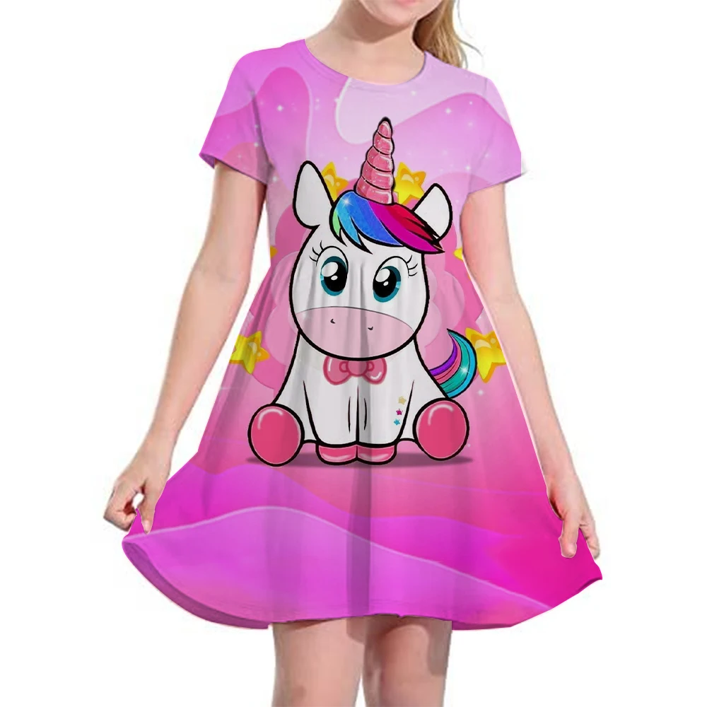 

Summer girl dress cute 3D printed unicorn girl dress fashionable children's clothing party performance dress