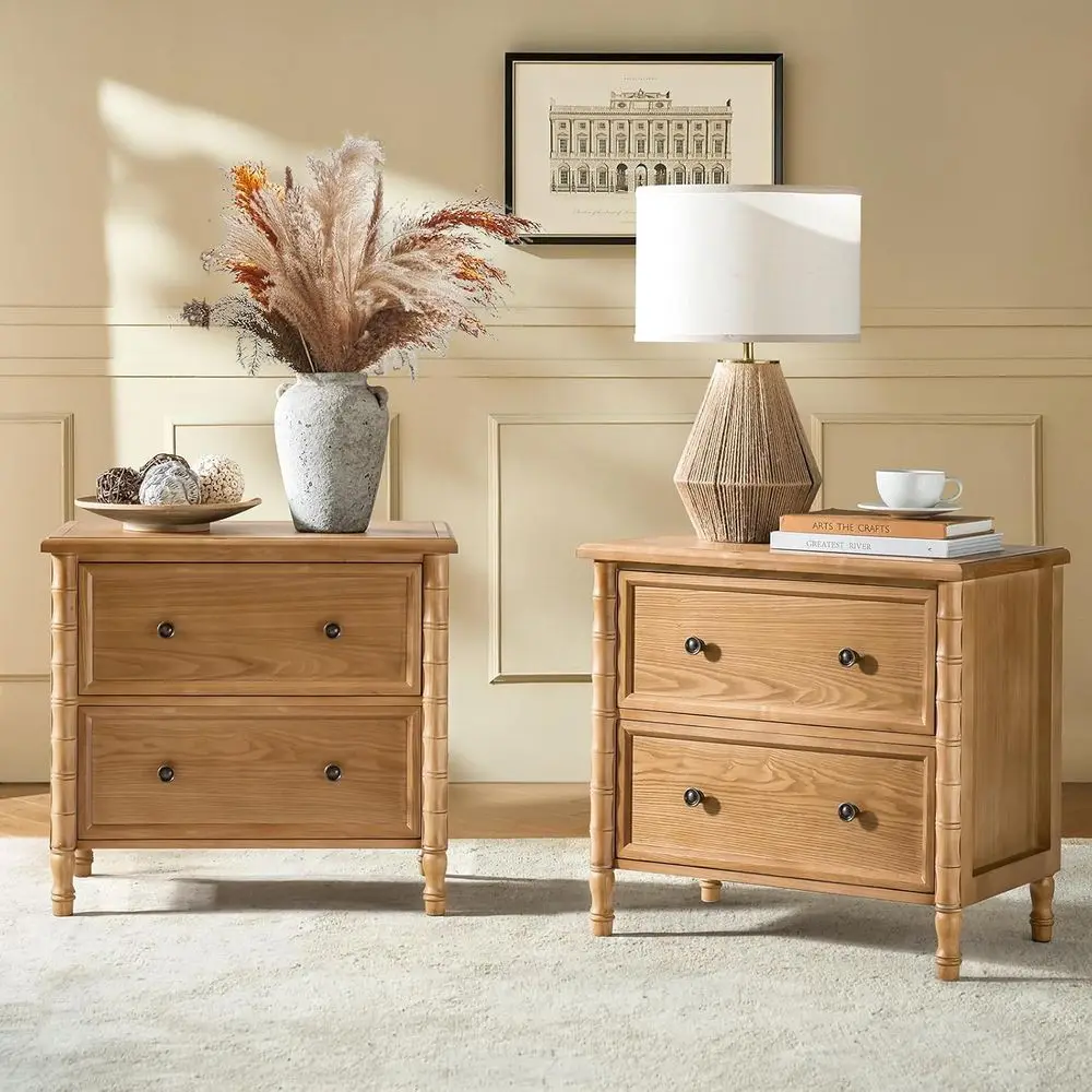 

26 Solid Oak End Table with Spindle Legs, Set of 2 Accent Tables featuring Built-in Charging Stations