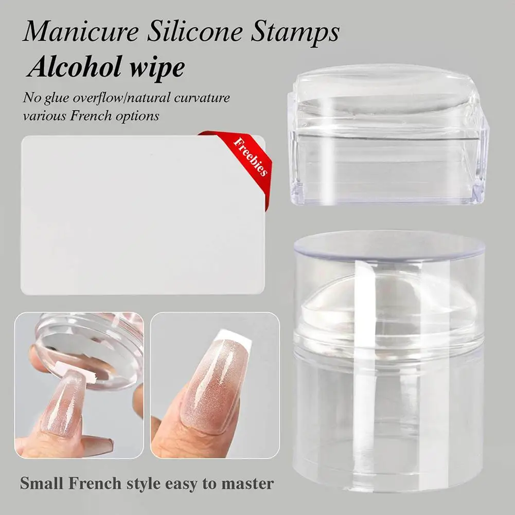 Nail Stamper, French Nail Art Stamper Clear Silicone Stamping Scraper Round Rectangular Head Stamping for DIY Nails Art Manicure