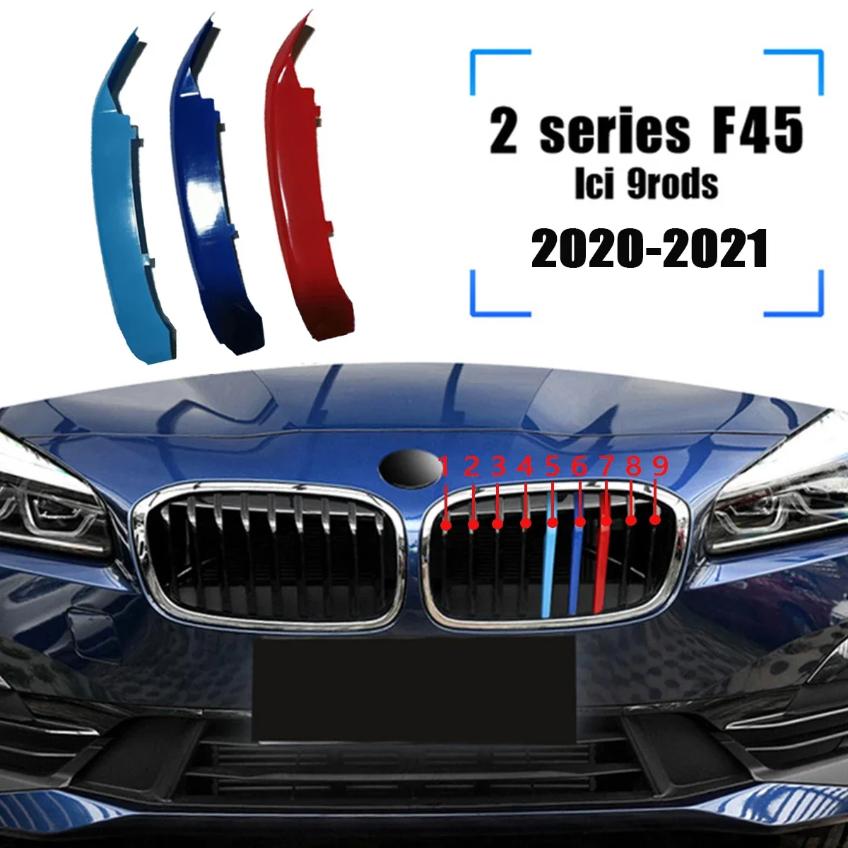 3Pcs ABS Car Racing Front Grille Trim Strips For BMW F22 F23 F45 F46 F44 2 Series 2014-2023 2024 M Power Grill Clip Accessories