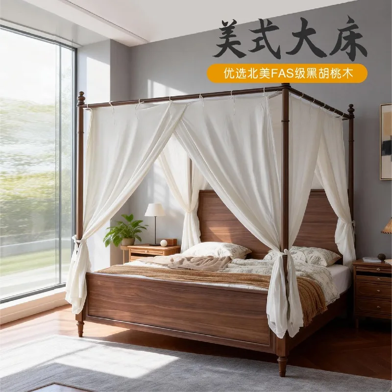 Black walnut solid wood bed 1.8 meters double bed modern light luxury solid wood bed home master bedroom big wedding bed
